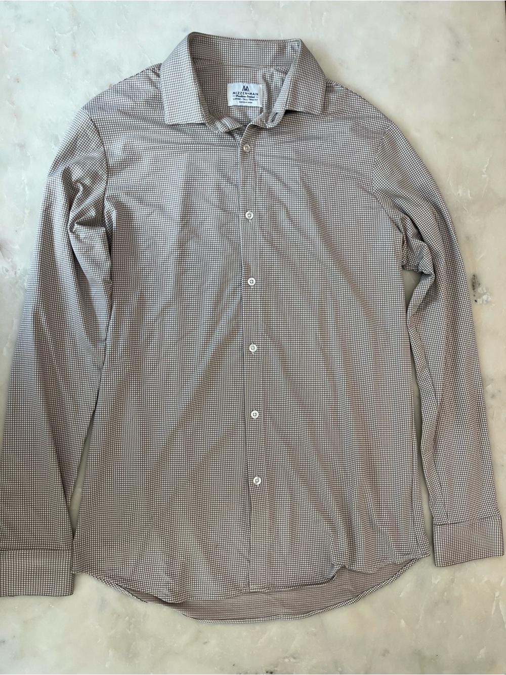 Mizzen+Main Brown Micro-Check Dress Shirt